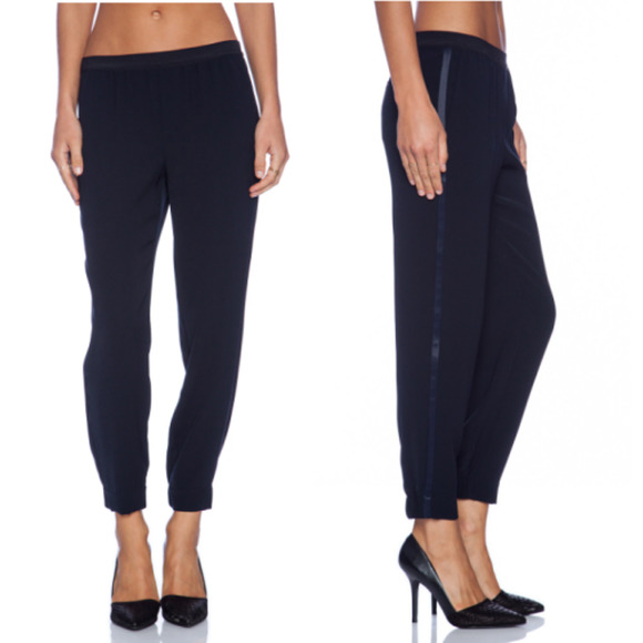 Vince Pants - VINCE • Black Relax Fit Tuxedo Jogger Pants Sz Small